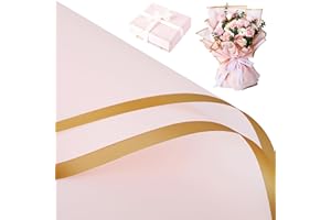 BWLOIES Papier Cadeau Bouquet,Papier Emballage Fleur,Papier Fleuriste Coloré,Papier Bouquet Rose,Papier d'emballage Bouquet de Fleur et Bordure Dorée,Papier Bouquet étanche imperméable Flower Wrapping Paper