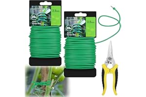 CIOXSOIO 40 m Green Garden Wire with Cutter, 2 Rolls of 3.5 mm Flexible Plant Wire, Rubberised Indewire, Plant Wire, Coated Thick, Plant Wire for Tomatoes, Vines, Climbing Plants