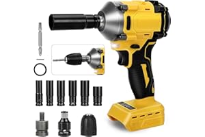 JAOGAUS Cordless Impact Wrench, 600Nm 1/2 inch Brushless Impact Gun Compatible with Dewalt 18 V 21 V, Electric Impact Driver 3 Speeds Adjustment and 12 Accessory for Car Furniture Car Tyre Change - NO Battery