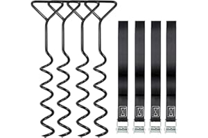 Jinhuaxin Bogeer Bodenanker für Trampolin Erdanker-Set Spiral Bodenverankerung Deluxe Erdanker Set mit verstellbarem Gurt 4 Bodenanker zur Sicherung bei Wind Stark Stahl-Schnallen
