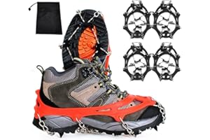 HUOGEE Ramponi antiscivolo con 8 denti, in ferro per scarpe da montagna, in acciaio inox, per escursioni, trail, running, trekking, inverno all'aperto