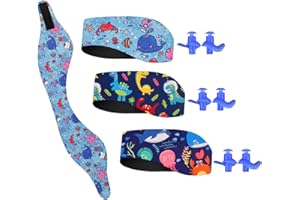 INDRNIF Bandeau de Natation Enfant, Bandeau Réglable de Bain Extensible pour Protection étanche des Oreilles Bandeau De Protection éTanche pour La Natation et Le Surf Avec 3 Paires De Bouchons D'Oreille