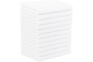 DUDU N GIRLIE Baby Terry Towelling Cloth Nappies Flat Diapers Washable Nappies| Baby Face Hand Cloths Bath Flannel Wash Towel Wipe Feeding | Soft 100% Cotton 60x60cms Nappy (Pack of 12, White)