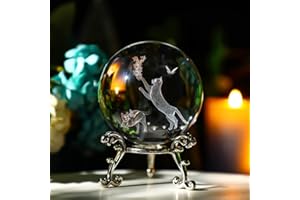 ZEERSHEE Sfera di cristallo con supporto, 60 mm, con incisione laser, decorazione in vetro 3D e fermacarte, regalo per gli amanti dei gatti