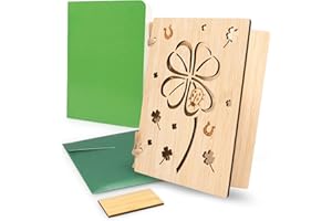 pamindo Carte en bois en bambou - Carte de voeux premium en bois - Set de cartes avec enveloppe - Idée cadeau en bois - Carte de voeux en bois A6 - Trèfle à quatre feuilles