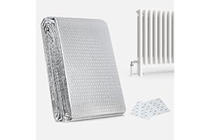BESTO Radiator Reflector Foil Insulation 5m x 60cm Reflective Sheet 3mm Thick Radiator Foil Bubble Wrap Insulation to Prevent Heat Loss - Easy to Cut and Install with 3M Sticky Pads