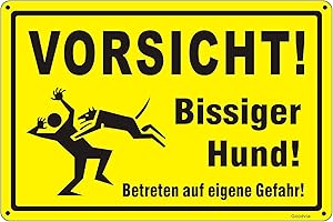 ‎GOODVIA Goodvia Vorsicht Bissiger Hund Schild Aluminium 20 * 30cm, Achtung Hunde Warnschild Beware of The Dog Schild Reflektierendes Metall Vorsicht Hund Schild, Geeignet für den Innen- und Außenbereich