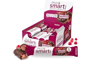 PhD Smart Hight Protein Bar Low Sugar, Nutritional Protein Bars/Protein Snacks, Chocolate Raspberry Flavour, 20g of Protein, 64g Bar (12 Pack)