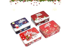TSLBW 4 Pezzi Scatole Di Biscotti Di Latta Di Natale, Quadrato Scatole Di Latta Vuote Alci Di Babbo Natale Con Coperchi Barattolo per Candele Fai Da Te Caramelle Spezie Per Il Tè Regali Di Natale