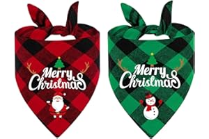 Christmas Dog Bandanas, LMSHOWOWO 2 Pack Cotton Reversible Merry Christmas Santa Snowman Print Pet Bandana, Triangle Plaid Xmas Dog Bandana Bibs for Small Medium Large Dogs Pets