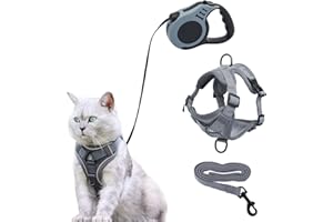 BEZHGOC Cat Harness and Lead Set, Kitten Harness with 5m/16.4 Ft Automatic Retractable Dog Leads Adjustable Dog Walking Vest with Lead for Cats and Small Dogs Puppy Walking (L)