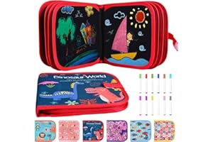 Funkprofi Erasable Coloring Book for Kids, Portable erasable Graffiti Drawing Book,Erasable Doodle Books for Kids 14 Pages Reusable Drawing Board with 12 Colored Pencils,Red