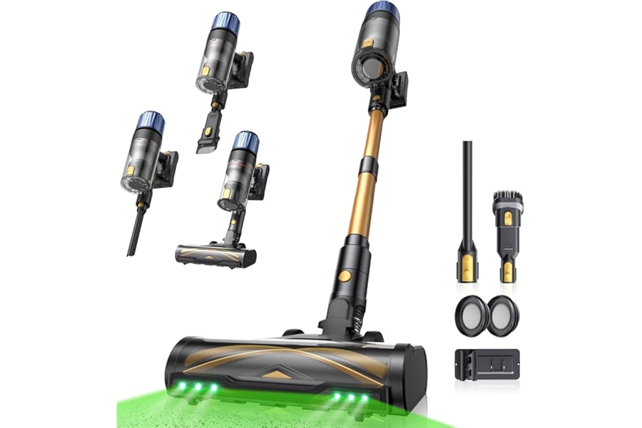 Proscenic P15 Aspirapolvere Senza Fili, 580W/70 Min/55Kpa Scopa Elettrica Senza Fili Potente, Asta Telescopica Regolabile e Design Autoportante, Tecnologia GreenEye, per Pavimenti/Tappeti