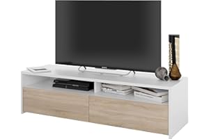 Habitdesign Mueble de Salon, modulo de Comedor Kioto, Acabado Color Blanco Artik y Roble Canadian, Medidas: 130 cm (Ancho) x 35,5 cm (Alto) x 40,2 cm (Fondo)