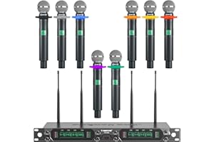 Phenyx Pro 8-Channel UHF Wireless Microphone System with Metal Handheld Dynamic Microphones, Fixed Frequency Mic for Karaoke,Church,Singing,DJ,260ft Range (PTU-4000-8H)