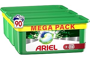 Ariel All-in-1 - Capsule per detersivo liquido per bucato, 90 lavaggi (30 x 3) con effetto smacchiatore Oxi, rimozione delle macchie extra per una maggiore igiene