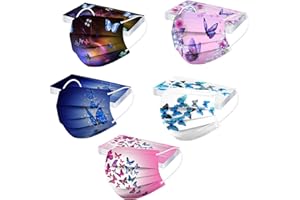 NCQIFEI 50 Pièces Adulte Jetable Protection Faciale 3 Couches Faciale Visage Tissu Impression Non-tissé Bandeaux Femme Confortable Anti-Poussière Respirable écharpe (A15)