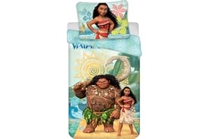 JERRY FABRICS Disney Oceania Vaiana Bed Linen, Duvet Cover 140 x 200 cm + Pillowcase 70 x 90 cm, 100% Cotton, Multicoloured (Reversible)