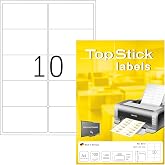 TopStick 8773 Address Labels 100 Sheets 99.1 x 57 mm 10 Per A4 Sheet 1000 Pieces Self-Adhesive Printable Matt Blank Paper Address Labels White