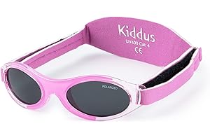 Kiddus Lunettes de soleil Polarisées Premium pour bébé, garçon, fille. De 0 mois à 2 ans. Protection Solaire UV400. Pont de nez en Silicone. Bande réglable en Neoprène. Garantie à Vie!