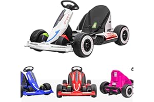 RIIROO MaxDriftz 550 Kids 12V Electric Go Kart with Safety Harness & Remote Control - High/Low Speed, LED Lights