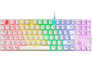 Mars Gaming MK80, Idioma US, Teclado Gaming Mecánico TKL Compacto con Switch Azul, Iluminación Rainbow RGB, Teclas Doble Inyección, Modo Juego y Anti-Ghosting, Multiplataforma, Blanco