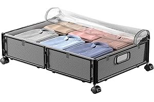 Cocolemon Contenitori Sottoletto con Ruote, Contenitori per Armadio Sotto il Letto, Scatole per Vestiti con Cremagliera in Metallo e Ruote per Maglioni, Cappotti, Coperte, Scarpe, 60x40x16cm