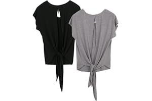 icyzone T-Shirts de Sport Femme Dos Ouvert Yoga Tops Manches Courtes Respirant Décontracté Tee Shirt, Lot de 2