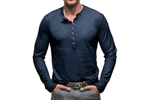 Henley-skjortor, herr, långärmad t-shirt, V-ringning, långärmad skjorta, vintage, slim fit, skjorta, t-shirt med knappslå M-3
