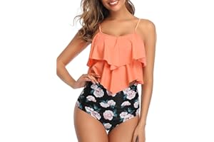 Nadeer 2-częściowy strój kąpielowy damski z wysoką talią dwuczęściowa Push Up vintage bikini zestaw z tiulowym paskiem na ramię, regulowany zestaw figur
