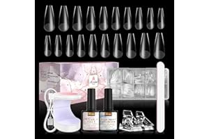 Kredioo 500*Unghie Finte Con Colla, Kit Tip Unghie Ricostruzione, Dual Form Acrigel, Nail Tips, Unghie Finte Lunghe Trasparenti, Tip In Gel, Tips Unghie Acrygel, 4 in 1 Nail Glue, Manicure, Lampada UV