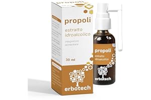 ‎ERBOTECH ERBOTECH Propolis Spray 30 ml, Urtinktur, 100% reiner Extrakt, natürliches Heilmittel gegen Halsschmerzen und Husten, trägt zum Wohlbefinden der oberen Atemwege bei, Vegan, Made in Italy