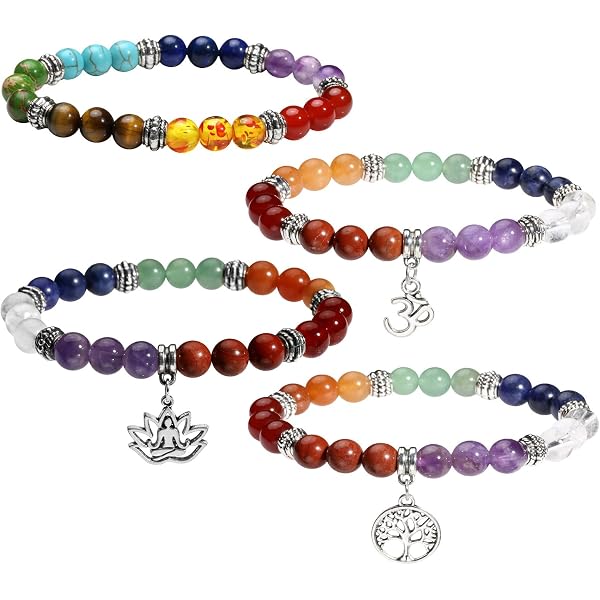 Feelairy Braccialetti con Pietre Preziose, 4 Pezzi Bracciale Pietra Lavica Naturale 8mm Bracciale Yoga con Ciondolo Albero della Vita, 7 Chakra Bracciale Buddha Bead Bracciale Elastico per Uomo Unisex