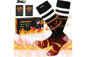 BEEDOVE 6000mAh Beheizbare Socken, Wiederaufladbare Heizsocken mit 4 Heizstufen & Neueste Beheiztes Zehendesign, Beheizte Socken mit Akku USB Beheizte Fußwärmer Elektrisch Warme Winter Socken