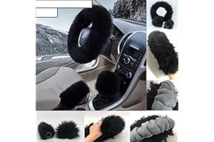 Mioke 3PCS Caldo Coprivolante Invernale per Auto in Pelliccia,in calda 100% lana dall'Australia comodo, soffice pelo morbido adatto all’inverno (nero)