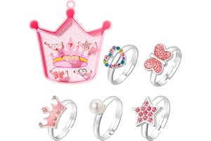 PinkSheep Ensemble de bagues réglables pour petite fille, design unique, bijoux de jeu de simulation dans une boîte