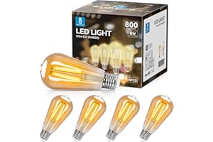 Aigostar Ampoules Edison Vintage E27 8W,800 Lumens,Blanc Chaud 2200K,Lampe Décorative ST64,Idéal pour la Maison, Bars, Café, Restaurant,Non Dimmable,Lot de 4
