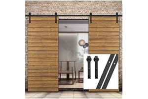 GIFSIN 7.5FT/228cm Sliding Barn Door Sliding Door Kit Barn Door Hardware for Double Door,J-Shaped Hanger