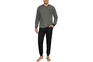 Bresdk Pijama Hombre Invierno Algodón Ropa de Dormir Camiseta de Manga Larga Largo Pantalón Pijama para Hombre S-3XL