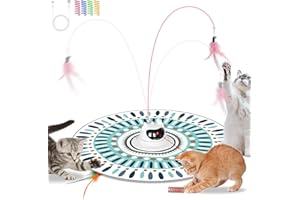 EDTEANU Giocattolo interattivo per Gatti, 3 in 1 Giochi per Gatti con 2 Piume e 8 Molle Colorata, Giocattolo Intelligenza Automatica Puntino Rosso LED Mobile, Cat Toy per Gatto in Casa - Ricaricabile USB