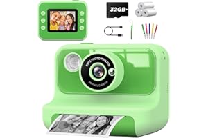 Macchina Fotografica Bambini Istantanea,LETSHAHA 1080P 20MP 10X Macchina Fotografica Istantanea Bambini con 3 Rotoli Carta Termica Nero,Scheda da 32 GB,di Età compresa tra 3 e 12 Anni Ragazzo, Ragazza