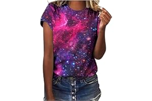 CSKJ Ausgefallene Tshirt Damen Galaxie Drucken T-Shirt Bluse Kurzarm Shirt Rundhalsausschnitt Locker Frauen Oberteile Sommer Alltag Crop Top Sport T-Shirts Teenager Mädchen Kleidung Y2k Sommerkleidung