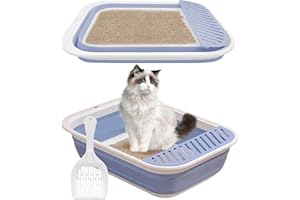 WUBUSHAN Flat Large Cat Litter Tray with Shovel, Low Cat Litter Tray for Old Cats, Travel Toilet Cat, Foldable Cat Litter Tray with Shovel, Large Cat Litter Tray, Foldable Flat Cat Litter Tray
