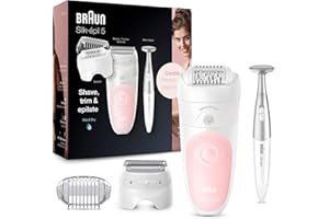 Braun Silk-épil 5 Epilator For Hair Removal, 3 In 1, Includes Shaver & Trimmer Head, Cordless, Gentle Hair Removal Setting, Wet & Dry, 100% Waterproof, 2 Pin Bathroom Plug, 5-820, White/Pink