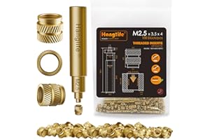 HANGLIFE M2.5 Inserti Filettati a Caldo con Punte Saldatore Stagno, Inserto Filettato per Componenti di Stampa 3D e Parti in Plastica - Dadi Scanalati Metrici in Ottone (100 Pezzi)