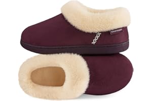 EverFoams Women's Warm Slippers Fluffy Memory Foam Indoor Outdoor Closed-back House Shoes