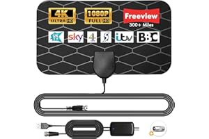 SUUWEE Idoor TV Aerial - 300+ Miles Long Range TV Aerials whit Strong Signal UK, Digital TV Antenna for Freeview, Support 4K 8K 1080p and Other Resolutions