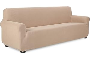 ‎TIANSHU TIANSHU Sofabezug 4 sitzer, Stretch Spandex Couchbezug Sesselbezug Elastischer Antirutsch Stretchhusse Weich Stoff,Jacquard-Stretch-Sofabezug, Schonbezug für Sofa-Sofahalter(Sand)