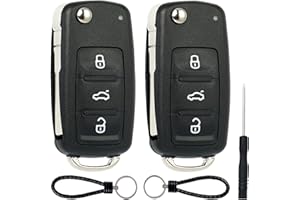 SUPALAND Coque Clé 2 pièces 3 Boutons Compatible pour VW Polo Golf Passat Jetta Beetle Scirocco EOS Touran Tiguan Caddy Sharan T5 UP GTI, TéLéCommande Coque Voiture-avec Lame.
