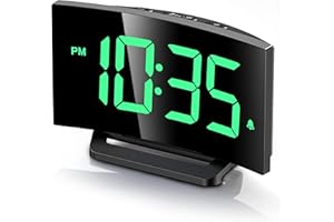 GOLOZA Digital Alarm Clock for Bedrooms, with Modern Curved Design, Conspicuous Green LED Numbers, 6 Levels Brightness, 2 Volume, 3 Tones, Snooze, Power-Off Memory, 12/24H, Bedside